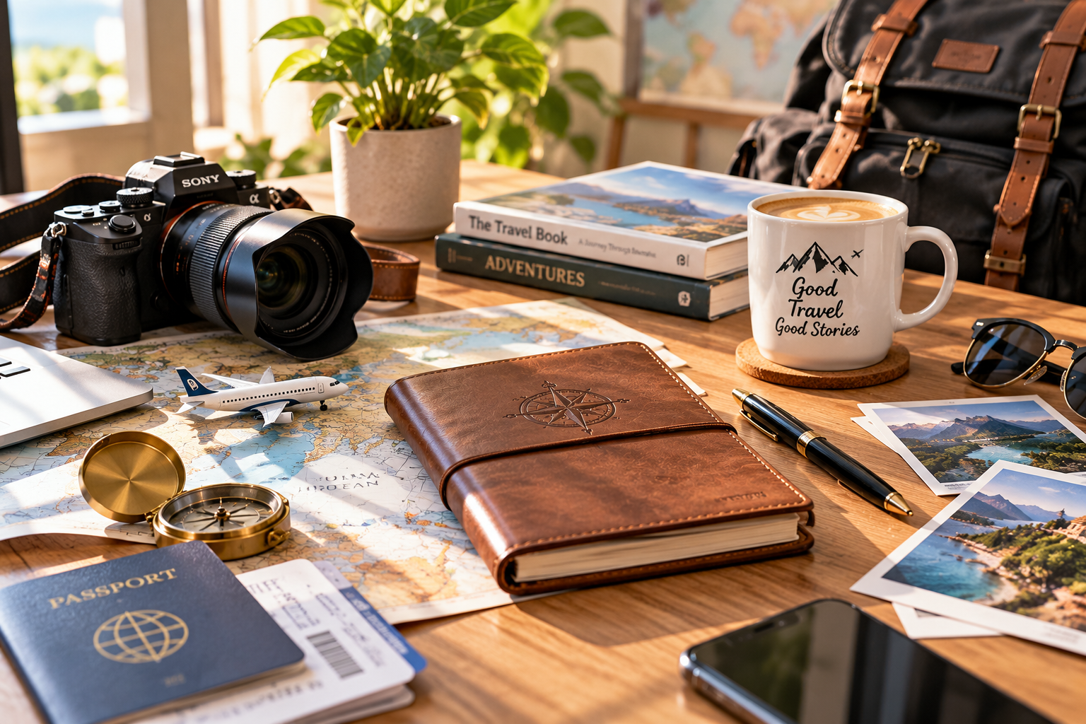 Traveller exploring a new destination with travel essentials